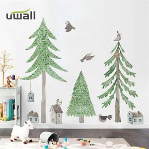 Pegatinas de pared de árbol de Navidad fresco grande, papel autoadhesivo, decoración del hogar para dormitorio, Fondo de sala de estar, decoración de pared de porche 210929