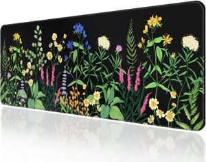 Grand tapis de souris de jeu 31,5 x 11,78 po Tapis de souris étendu en caoutchouc naturel antidérapant avec bord cousu Fleurs sauvages