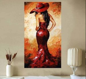 Grandes pinturas abstractas hechas a mano de mujeres sexy decoración del hogar imágenes artísticas de pared cuchillo pintado a mano figura roja pintura al óleo sobre lienzo 1246698