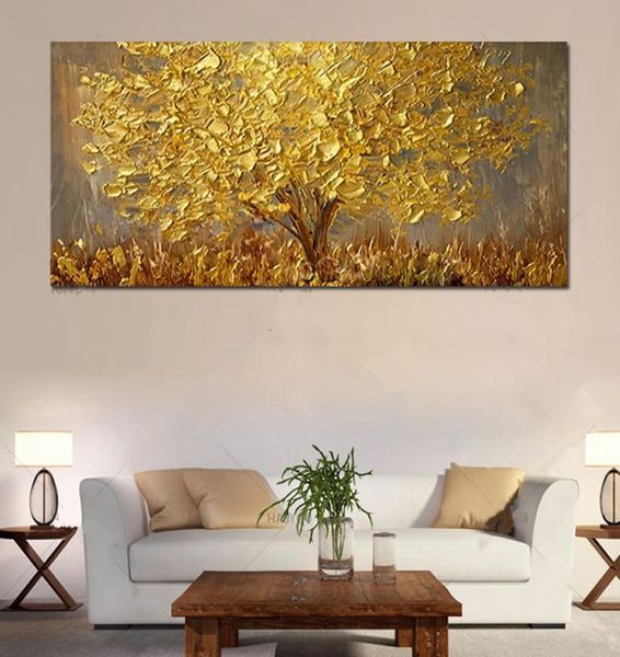 Cuchillo grande pintado a mano, pintura al óleo sobre lienzo, paleta de pinturas amarillas doradas, imágenes artísticas de pared abstractas modernas, decoración del hogar 2806546