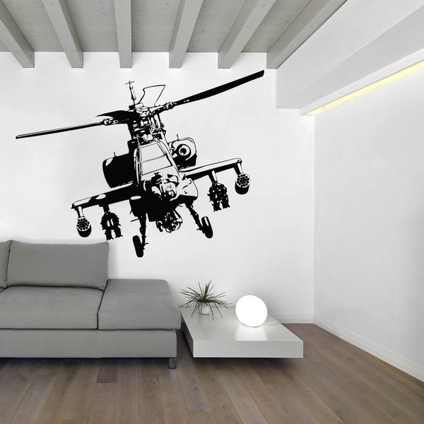 Grand hélicoptère Sticker Mural garçon chambre chambre avion avion armée Sticker salon pépinière vinyle décor à la maison Mural