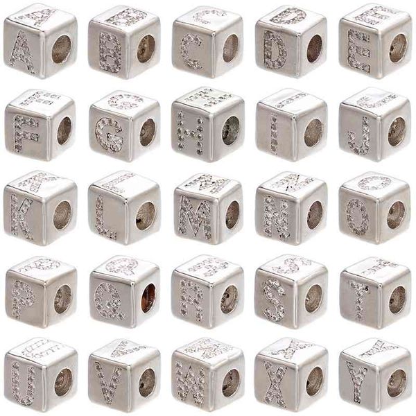 Grand trou Cube perles d'espacement en vrac lettre de l'alphabet initiale pour les femmes bricolage Bracelet à breloques CZ cubique zircone bijoux trouver