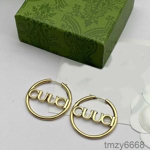 Grandes boucles d'oreilles créoles de marque classique en laiton plaqué or 18 carats avec pendentif lettre pour dames, bijoux simples avec boîte 99JL