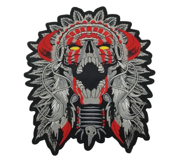 Grand chef à cornes, crâne de mort, moto indienne, PATCH arrière de motard, 11quot MC RIDER, gilet Patch6767713