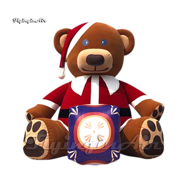 Grand ours brun gonflable, décoration de noël en plein air, modèle de mascotte d'animal de dessin animé, ballon d'ours en peluche soufflé à l'air avec Costume rouge pour spectacle de parc