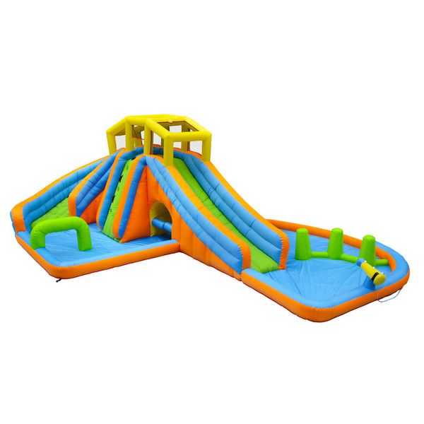 Grande piscine toboggan gonflable à vendre, jouets de château de parc à double toboggan amusant, jeu en plein air, double toboggan aquatique amusant avec obstacle de forage pour fête d'enfants, divertissement de jardin d'arrière-cour