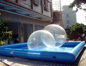 Casa de juegos inflable grande para piscina de agua para niños y adultos, piscinas inflables comerciales de 6x6m con 2 bolas para caminar sobre el agua de 2m