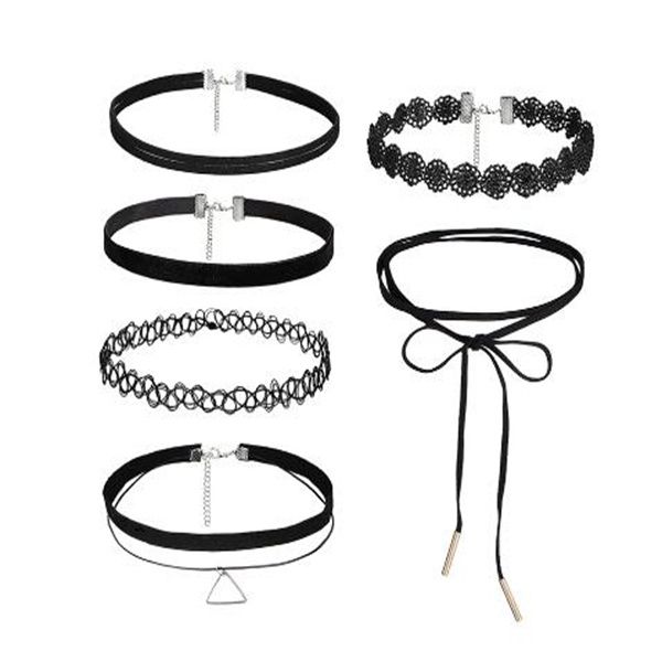 Chokers 6Pcs / set Gothique Tatouage Noir Dentelle En Cuir Velours Collier 90S Punk Style Choker Colliers Femmes Collier Femme Chocker Bijoux GC1016