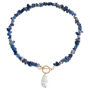 Grote onregelmatige sieraden Pearl ot gesp met een eenvoudige en modieuze vrouwelijke temperament blauw turquoise ketting en fshionble femle temperament nek
