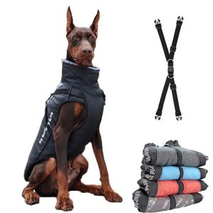 Grande veste col de fourrure vêtements d'hiver pour chiens pour animaux de compagnie imperméable grand manteau de chien avec harnais amovible bouledogue français carlin tenue Y1124230x