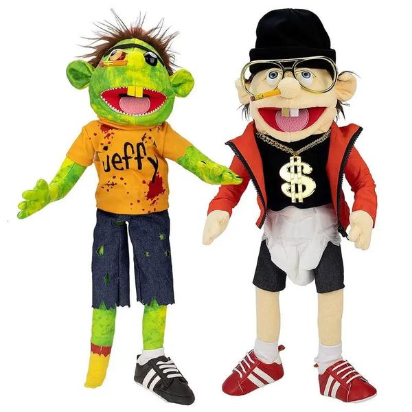 Grand Jeffy Puppet Peluche Jeu Chanteur Rappeur Zombie Main Muppet Plushie Poupée Parent-enfant Famille Marionnette Cadeaux pour Fans Filles 240314