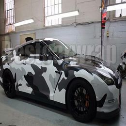Grand Jumbo Camo VINYL Wrap noir blanc gris Full Car Wrapping Camouflage Foil Stickers avec air taille 1 52 x 30m Roll 5x98f292V