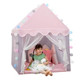 Grote Kinderen Tenten Tipi Baby Speelhuis Kind Speelgoed Tent 1.35M Wigwam Opvouwbare Meisjes Roze Prinses Kasteel Kind Kamer decor 240108
