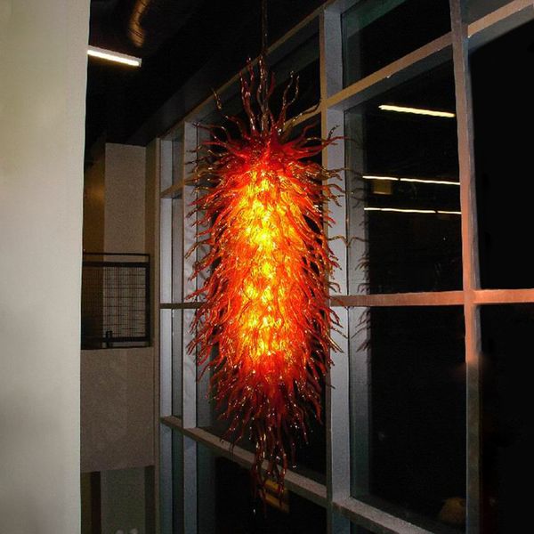 Grand lustre LED lampe rouge ambre couleur nouvelle maison art décoration moderne élégant lustres en verre soufflé à la main lumière 28 par 80 pouces