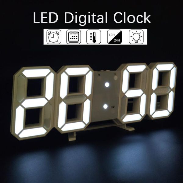 Reloj de pared Digital LED grande, fecha, hora, Celsius, luz nocturna, mesa, relojes de escritorio, alarma desde la sala de estar