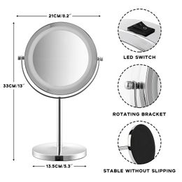 Grand miroir de maquillage éclairé à LED, miroir de vanité pivotant pivotant 2x / 10x Mignifant à 2 côtés, miroir cosmétique de bureau de vanité avec lumières