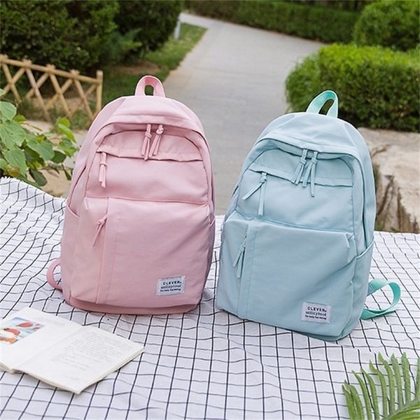 Grand Loisirs pour les filles Teenage Pink Bag Pack Femmes College Student Nylon Sac à dos étanche Sacs d'école Teen Big Y201224