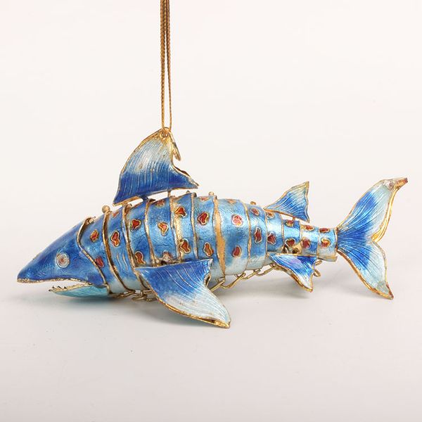 Grand réaliste Swing émail requin porte-clés porte-clés cloisonné filigrane animaux breloques décorations arbre de noël pendentif cadeaux