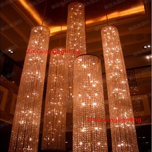 Grand Long lustre en cristal lumière lampada led luminaires el lampe d'éclairage en cristal pour projet couloir escalier chandeliers241N