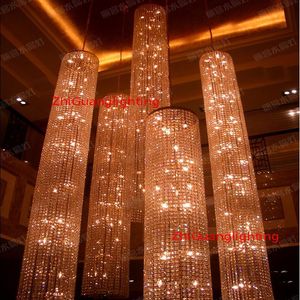 Grote Lange Kristallen Kroonluchter Licht lampada led Armaturen el Crystal Verlichting Lamp voor Project Hal Trap chandeliers286d