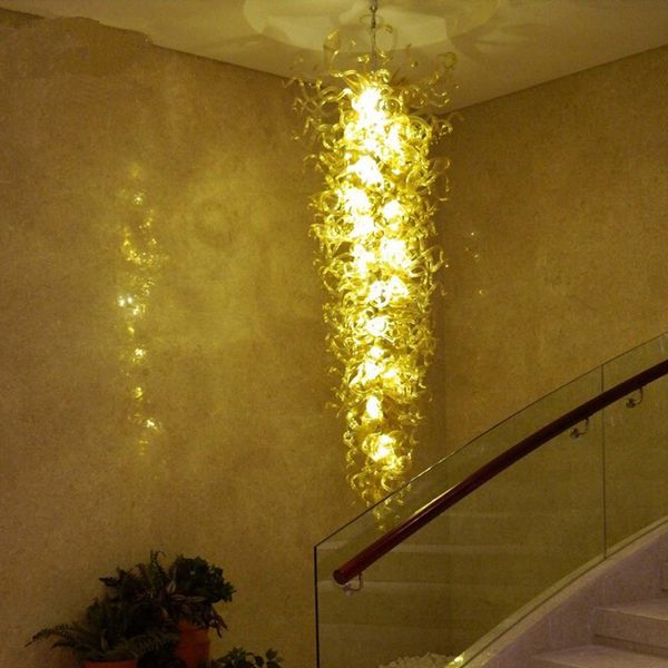 Lámparas colgantes largas y grandes Accesorios Lámpara de araña LED Escalera de luz Hermoso arte de vidrio soplado para sala de estar 24 por 76 pulgadas Color champán