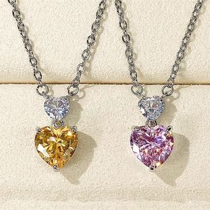 Grand amour coeur rose/jaune zircone pendentif collier pour femmes clavicule chaîne bijoux Banquet fête cadeau