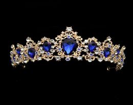 Grande mode de luxe Crystal Wedding Bridal Tiara Diamante Royal Blue Crown Pageant Hair Hair Bijoux pour Bridesmaid Bride C1811203178432