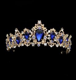 Grote Luxe Mode Kristallen Bruiloft Bruids Tiara Diamante Koningsblauwe Kroon Optocht Gala Haarsieraden Voor Bruidsmeisje Bruid C1811209784339