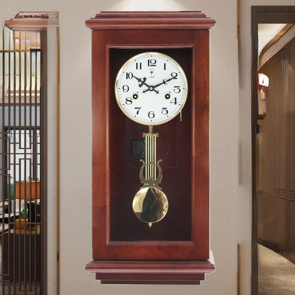 Grande horloge mécanique de luxe Mouvement de cuivre pur horloge murale en bois Soul Pendulum Luxury Retro Home Decoration