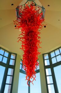 Grote luxe rood geblazen kroonluchters Foryer Home Hotel Lobby Decoratie Kunst Glas LED-bollen Kroonluchter Hanger