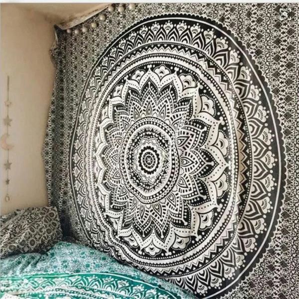 Grand Mandala indien tapisserie tenture murale bohème tapis de plage Polyester mince couverture Yoga châle tapis 200x150 cm couverture 240111
