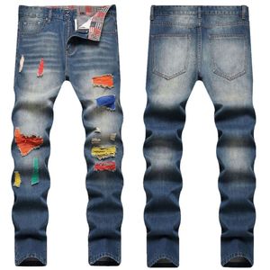 Grote heren 2023 winter nieuwe blauwe noodlijdende jeans rechte pijpen Koreaanse slim fit trend gepersonaliseerde broek