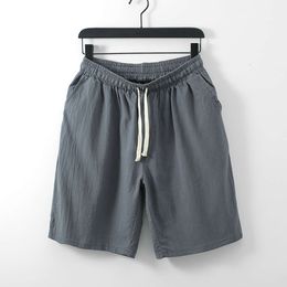 Grand short en coton et lin pour hommes, short rétro japonais d'été pour hommes, pantalon court décontracté à jambe droite et Cool