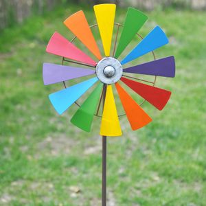 Grand vent en métal avec fleur colorée moulin à vent en métal décoration de jardin piquets extérieurs enfants vent filateurs Q0811