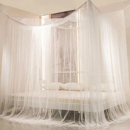 Grote muggen netto vierdeurs beddak luifel elegante beddengordijnen voor volle koningin king size bed patio hangende tent reizen