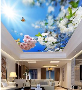 Grand papier peint Mural pour décoration De plafond, ciel bleu, fleurs, plafonds, Photo 3D, papier peint Mural Papel De Parede