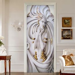 Grote muurschilderingen 2 stuks set PVC waterdichte deursticker 3D stereoscopische kunst standbeeld woonkamer slaapkamer deur decoratie muurschildering behang 2315t