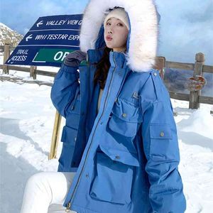 Grande fourrure de raton laveur naturel à capuche vers le bas veste femme épais manteau ample hiver 90% blanc canard Parka chaud neige vêtements d'extérieur 210430