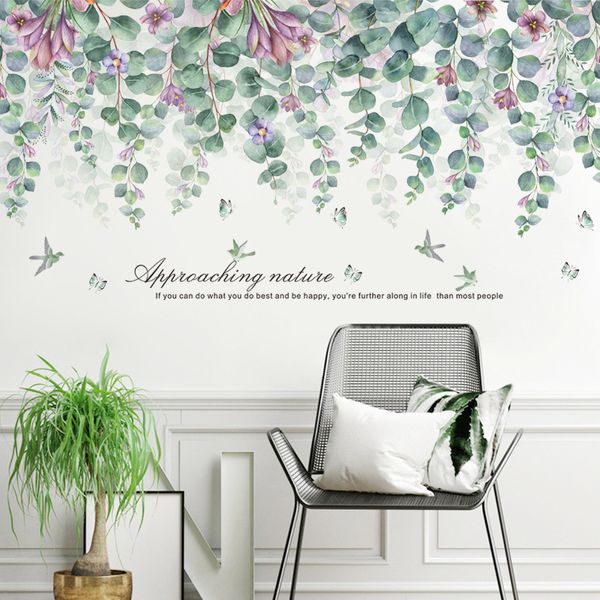 Grand Nature Vert Feuilles Stickers Muraux Pour Salon Chambre TV Canapé Fond Amovible DIY Stickers Muraux Écologique Mura