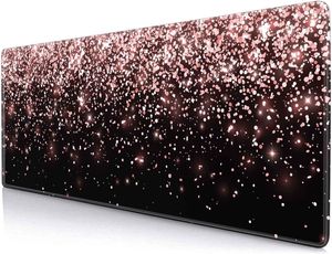 Grand tapis de souris à base en caoutchouc antidérapant avec bords cousus clavier souris tapis de bureau 31,5 x 11,8 pouces - or rose noir paillettes luxe