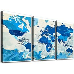 Grand panneau MAPON WORLD MAP LA PAYSAGE COMME MUR ART MODERNE MODE BLUE MAPLE ABRAIT PICHNES POUR PEINTURES POUR LA CHAMBRE DÉCORT