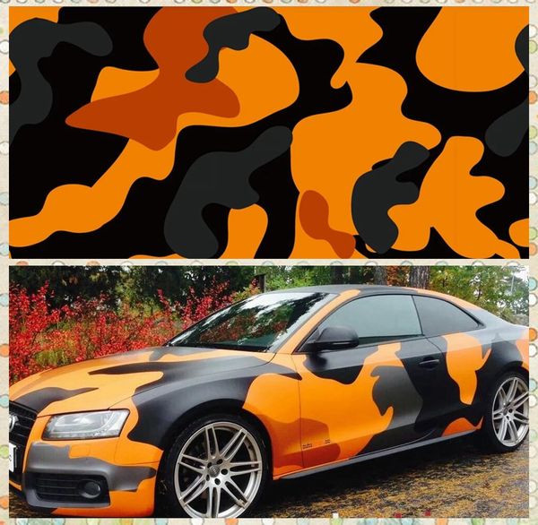 Grands autocollants de feuille de camouflage graphique en vinyle camouflage orange pour voiture avec film de couverture de camion camo avec taille sans air 1,52 x 30 m/rouleau