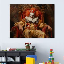 Groot schilderij Clown in de troon Canvas Print Post Picture No Frame voor Retro Style Home Wall Decor