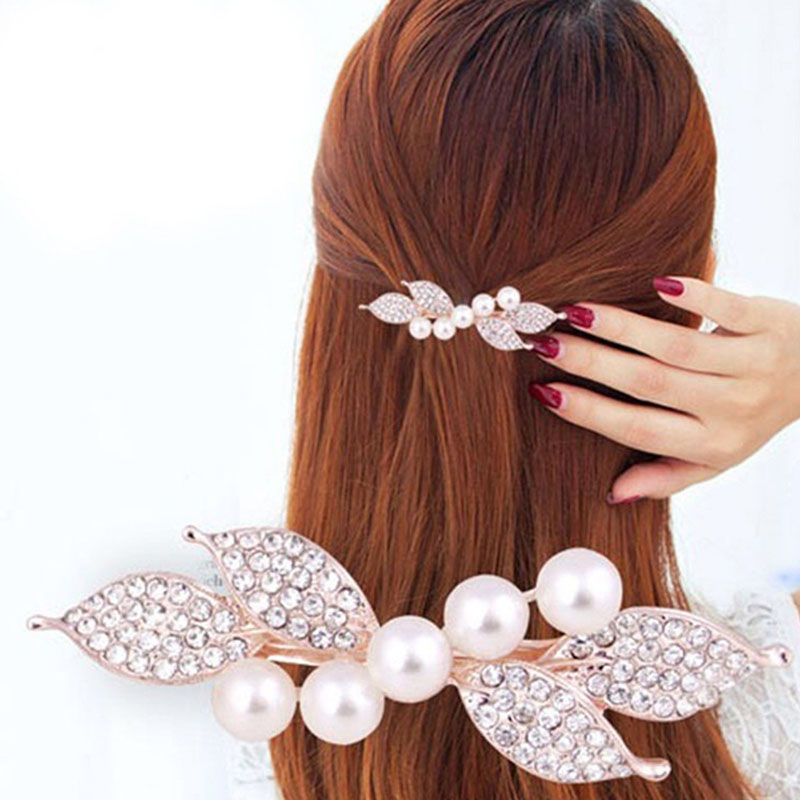 Large Pearl Rhinestone Barrettes Spring Clip Color Flower Alloy Hairgrips Boutique Fashion Wild Hair Accessories For Women 9x3cm