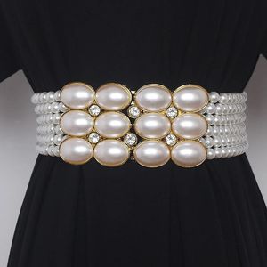 Grote parel taille keten dames elastische riem met diamant decoratie allmatch rok mode casual luxe ontwerp gordel gothic 240401