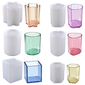 Grote pennenhouder hars mallen ronde hart vierkante potlood container borstel sieraden doos UV hars mal voor DIY kunst kristal