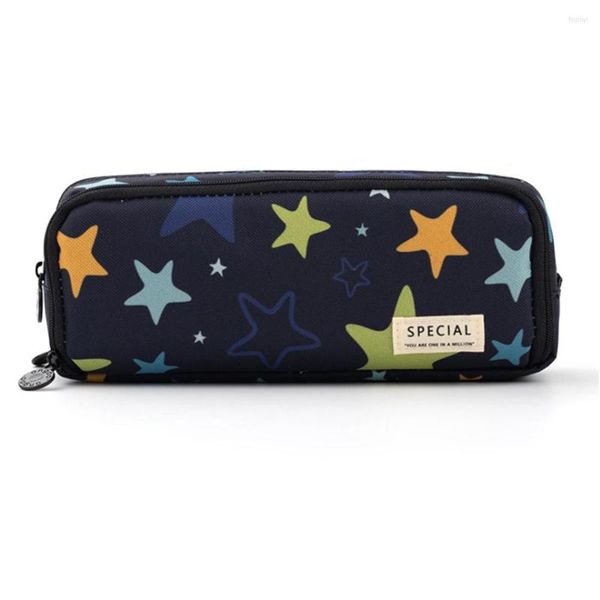 Grande trousse à crayons grande capacité 3 compartiments pochette en toile pour adolescents garçons filles écoliers (ciel étoilé)