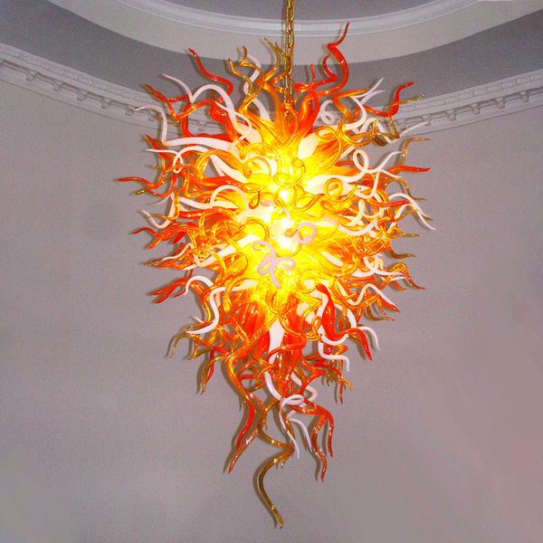 Grandes Lampes Suspendues pour Salon Duplex Lustres Modernes American Pride Lustre en Verre Soufflé à la Main Blanc Orange Couleur Ambre Personnalisé 48 ou 52 Pouces