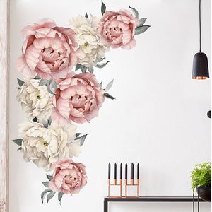 Grand pivoine Rose fleur Art autocollant mural salon maison fond bricolage décalcomanie chambre décoration cadeau stickers muraux