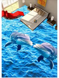 Grote foto aangepaste muurschildering behang kus dolfijn surf zeeoppervlak 3D driedimensionale vloer schilderij indoor decor